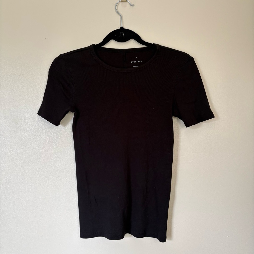 Everlane Black Ribbed Short Sleeve Tee Size Small